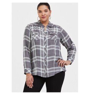 Torrid Grey Plaid Button Down shirt Size 2x
